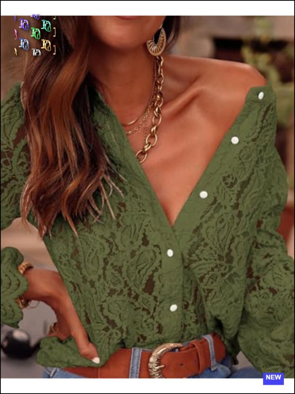 Women's Long Sleeve Lace Button Up Blouse - Picture 4 of 6
